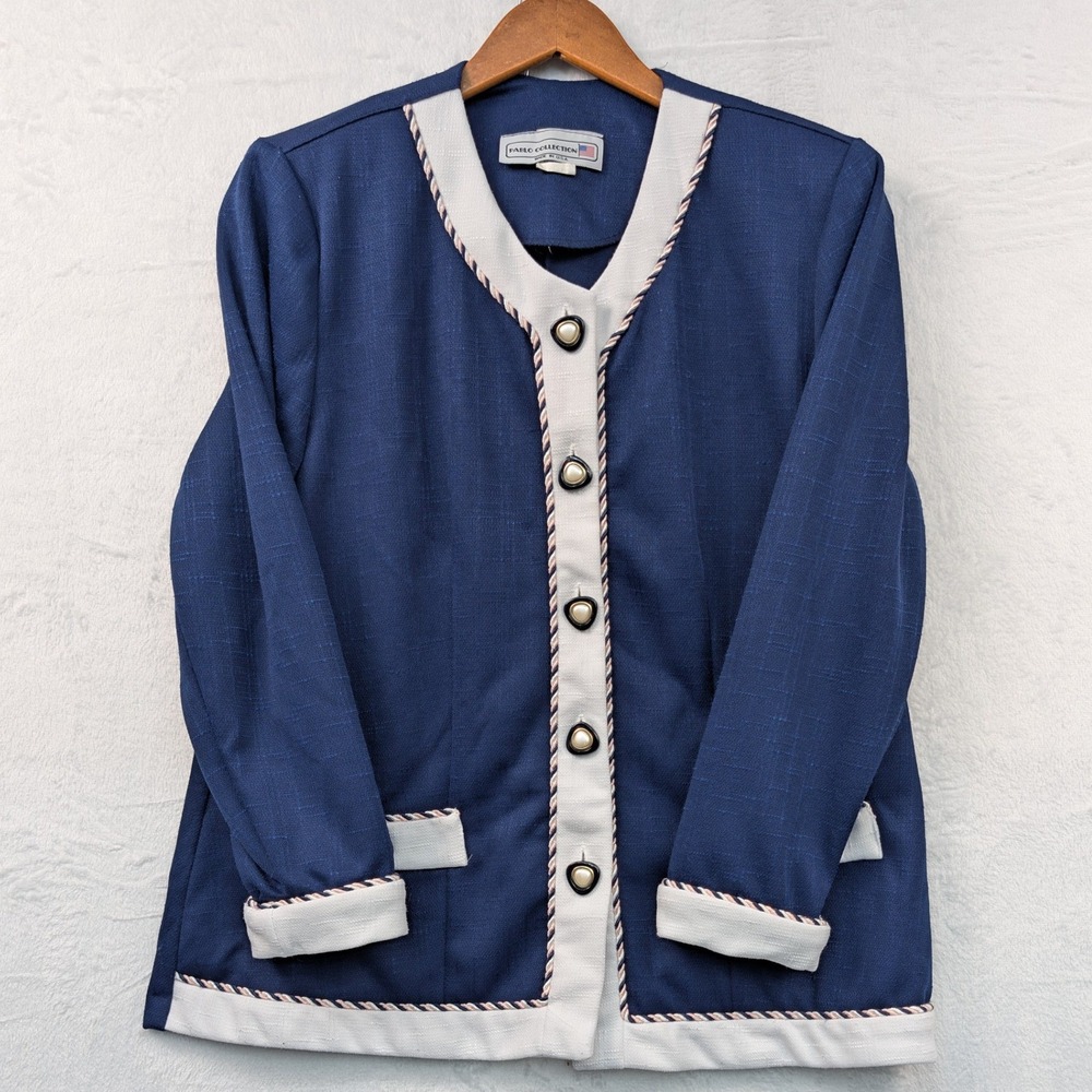 VTG Nautical Jacket Women's M 10 Blue Preppy Button Up USA Old Money Coastal 80s
